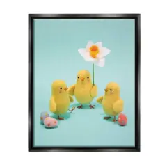 Stupell Industries Spring Chicks Floral Easter Eggs Floater Framed Art Black