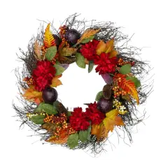 28" Mums & Pomegranates Fall Harvest Floral Wreath