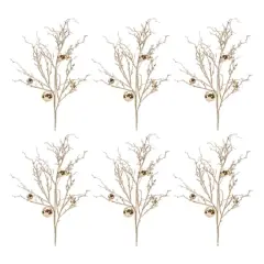 25" Flocked Twig Branches with Sleigh Bells, 6ct. White/Gold