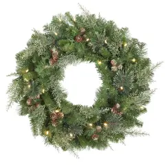 Haute Decor 24" Pre-Lit Bergen Pine Gold Accents Wreath, Soft White LED Lights