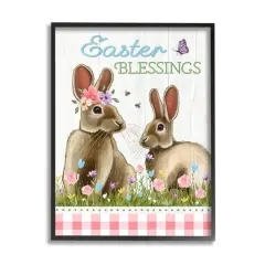 Stupell Industries Easter Blessings Gingham Spring Bunnies Framed Giclee Art Black