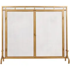 33.5" Gold Metal Geometric Single Panel Fireplace Screen