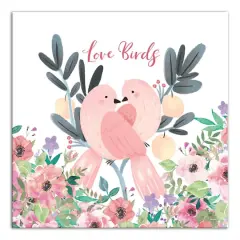 Two Love Birds And Flowers 12" x 12" Canvas Wall Art