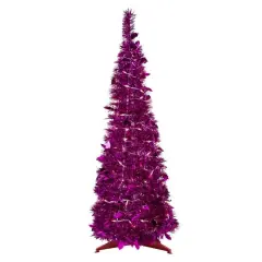 6ft. Pre-Lit Pink Tinsel Pop-Up Artificial Christmas Tree, Clear Lights