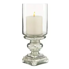 16" Silver Glass Traditional Candle Holder
