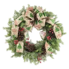 Glitzhome&reg; 24" Cypress Leaves & Pinecone Wreath with Ribbon & Bow