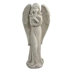 22" Peaceful Angel Holding a Floral Wreath Outdoor Garden Statue