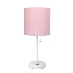 Creekwood Home 19.5" Oslo USB Port Table Lamp White Base/Light Pink Shade