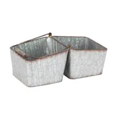 16" Silver Metal Farmhouse 2-Pot Planter