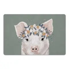 Pig With Flowers 18" x 27" Floor Mat