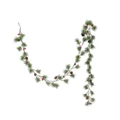 Hello Honey&reg; 6ft. Faux Pine Needle & Red Berries with Natural Pinecones Garland