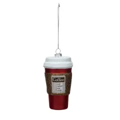 Hello Honey&reg; 4.5" Glass Coffee To Go Cup Glitter Ornament