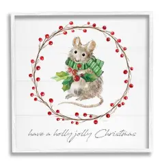 Stupell Industries Holly Jolly Christmas Mouse Framed Giclee Art White