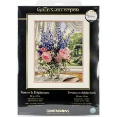Dimensions&reg; Gold Collection&reg; Peonies & Delphiniums Counted Cross Stitch Kit