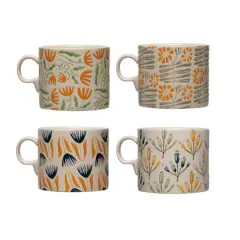 Hello Honey&reg; 18oz. Multicolor Hand-Painted Stoneware Mug Set with Wax Relief Flower Design