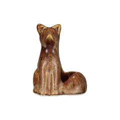 Hello Honey&reg; 3.5" Brown Stoneware Fox Taper Candleholder with Reactive Glaze