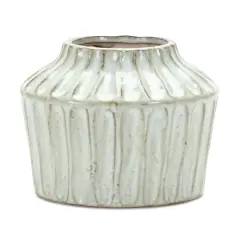 5" Ivory Ribbed Terracotta Vase