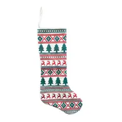 Hello Honey&reg; 16.5" Cotton Velvet Embroidered Stocking with Holiday Pattern