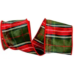 JAM Paper 4" x 10yd. Wired Dupioni Designer Plaid Ribbon