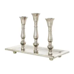 Aluminum 3 Candle Candelabra with Candle Plate Silver