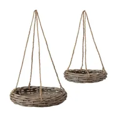 Hello Honey&reg; Handwoven Hanging Rattan Baskets with Rope Hangers Set