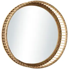 Light Brown Bamboo Handmade Weaved Rattan Wall Mirror 21" x 5" x 21"