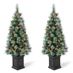 2 Pack 4ft. Pre-Lit Pine Artificial Christmas Porch Tree, Warm White LED Lights