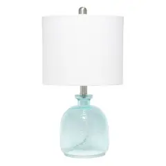Lalia Home 20" Clear Blue Hammered Glass Jar Table Lamp with White Shade