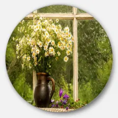 Designart - Still Life Bouquet of Chamomiles' Landscape Metal Circle Wall Art