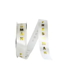 The Ribbon Roll 1.375" x 100yd. Satin Freshman Ribbon White/Gold