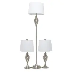 Set of 3 Silver Iron Coastal Table Lamp, 59" x 10" x 10"