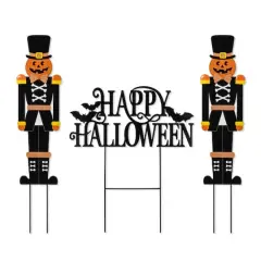 Glitzhome&reg; 32"H Halloween Metal Nutcracker and HAPPY HALLOWEEN Yard Stake Set