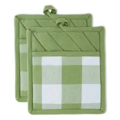DII&reg; Buffalo Check Potholders, 2ct. Antique Green