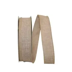 JAM Paper 1.5" x 50yd. Linen Wired Ribbon Natural