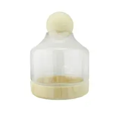 12.5" Transparent Glass Hurricane with Decorative Wooden Lid & Base