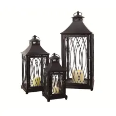 Contemporary Black Metal Lantern Set, 11", 16" & 23"