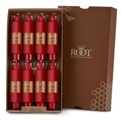 Root Candles 5" Unscented Smooth Collenette Taper Candles, 8ct. Red