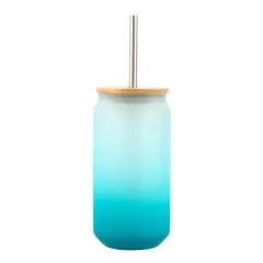 18oz. Frosted Glass Sublimation Tumbler with Bamboo Lid & Straw by Make Market&reg; Teal