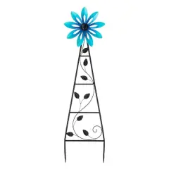 Glitzhome&reg; 44" Metal Flower Wind Spinner Garden Stake Blue