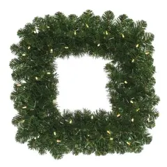 24" Pre-Lit Oregon Fir Christmas Square Wreath, Warm White LED Lights