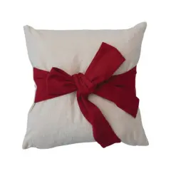 Hello Honey&reg; Cream & Red Hand-Woven Cotton Slub Pillow with Bow