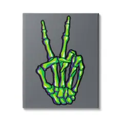 Stupell Industries Green Skeleton Peace Hand Canvas Wall Art