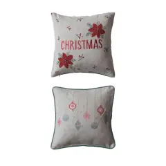 Hello Honey&reg; 18" Poinsettia Christmas & Ornament Linen Blend Pillow Set