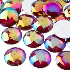John Bead 25mm AB Acrylic Round Flat Back Rhinestones, 100ct. Fuchsia AB