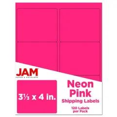 JAM Paper Adhesive Shipping Labels, 3.33" x 4" Neon Pink