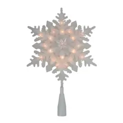 10" Lighted White Frosted Stacked Snowflake Christmas Tree Topper, Clear Lights