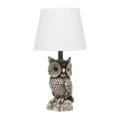 Simple Designs&trade; 20" Brown and White Owl Table Lamp with Shade White Shade