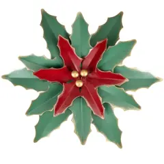14" Small Green and Red Metal Poinsettia Christmas Wall Hanging