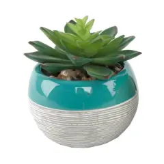 Flora Bunda&reg; Succulent In Two Tone Pattern Teal Ceramic Pot 