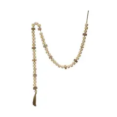 Hello Honey&reg; 6ft. Natural Paulownia Wood Block Bead with Jute Tassels Garland